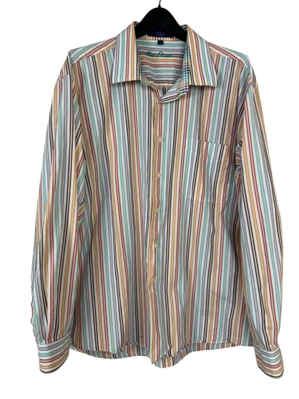 Alan Flusser 100% Cotton Button Down Shirt Striped XXL Colorful Contasting Cuff